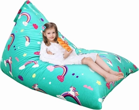 Jorbest Unicorns Stuffed Animal Storage Bean Bag Chair for Kids and Adults, Unicorns Rainbow Bean Bag Stuffed Animal Storage, Luxury Velvet Stuffie Seat - Cover ONLY (200 L/52 Gal, Rainbow)