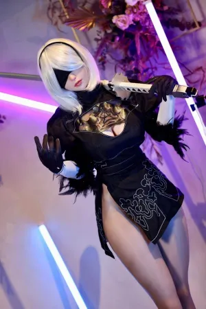 JUNYING 2Baby 1:1 Female Seamless Action Figures Full Silicone Material NieR:Automata, Jydoll 163cm Flexible Female Figure Dolls for Cosplay/Photography/Arts (Wig)