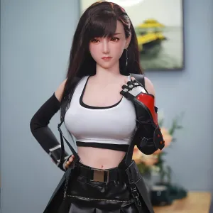 Junying Timei 1:1 Female Seamless Action Figures Full Silicone Material Tifa Jydoll-ca 163cm Flexible Female Figure Dolls for Cosplay/Photography/Arts (Hair Transplant)