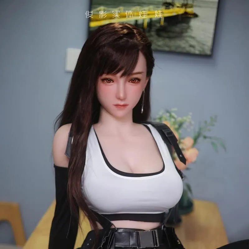 Junying Timei 1:1 Female Seamless Action Figures Full Silicone Material Tifa Jydoll-ca 163cm Flexible Female Figure Dolls for Cosplay/Photography/Arts (Wig)