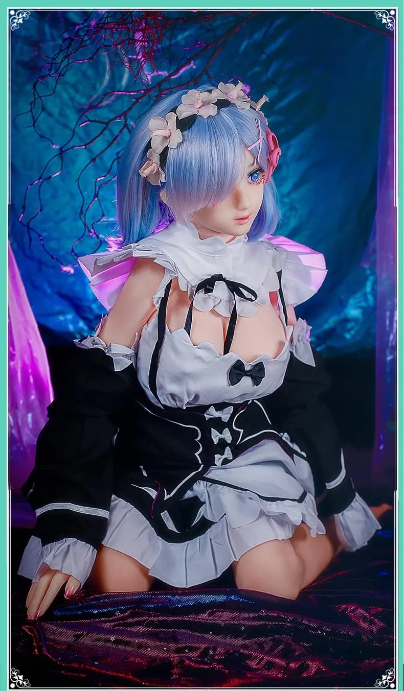 Junying/MOZU REM 1:1 Female Seamless Action Figures Full Silicone Material Dolls, Re:Zero 2.0 Series 145cm Flexible Female Figure Dolls for Cosplay/Photography/Arts (Wig)