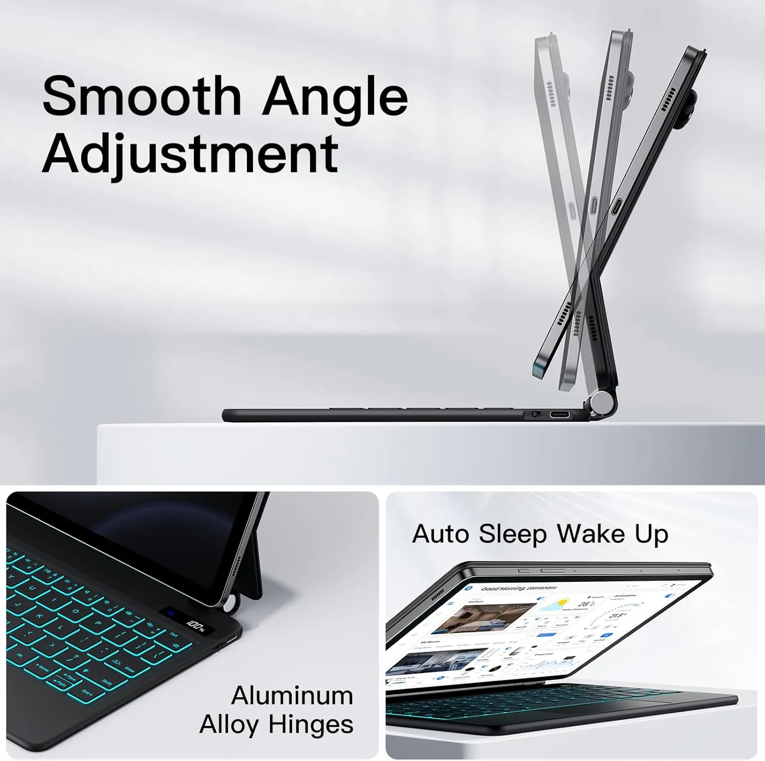 JUQITECH Magic Keyboard Case for Samsung Galaxy Tab S10 FE S9 FE 5G 10.9" S9 S8 S7 11", Floating Cantilever Magnetic Stand Wireless Backlit Trackpad Keyboard, Shortcut Keys S Pen Slot Battery Display