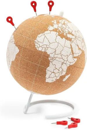 Juvale Mini Cork Globe, 6 Push Pins, Educational World Map for Desktop (5.9 x 7.87 Inch)