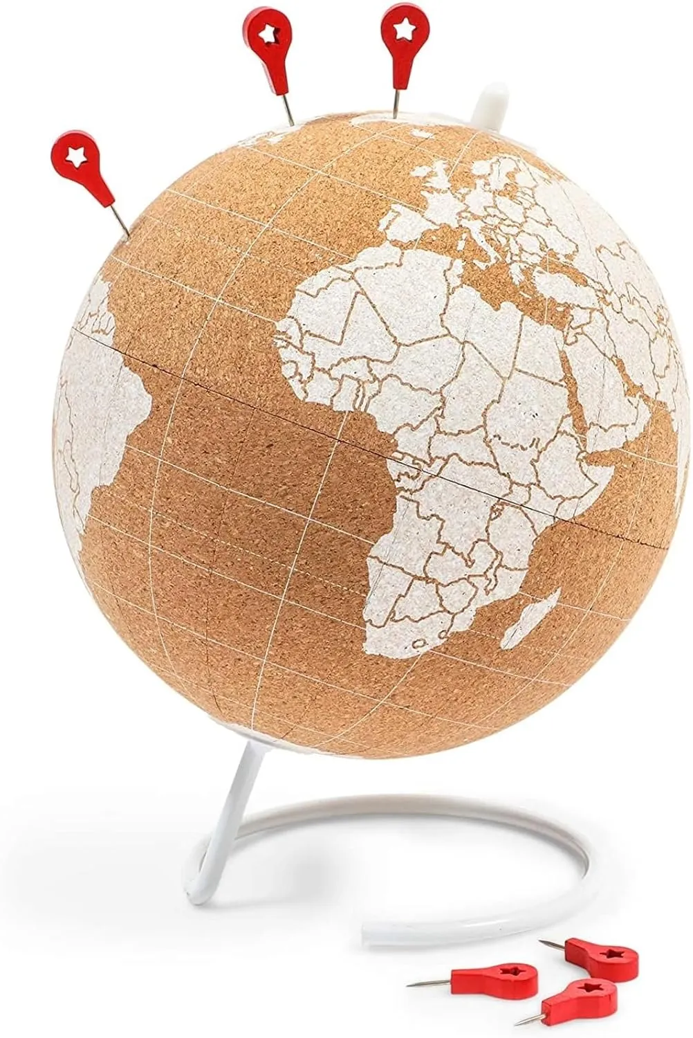 Juvale Mini Cork Globe, 6 Push Pins, Educational World Map for Desktop (5.9 x 7.87 Inch)