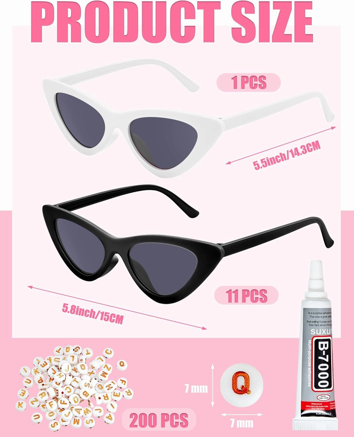 Kanayu 12 Pcs Bachelorette Sunglasses Bride Bridesmaid Sunglasses Cat Eye Sunglasses 200 Pcs Letter Beads for Wedding Favors