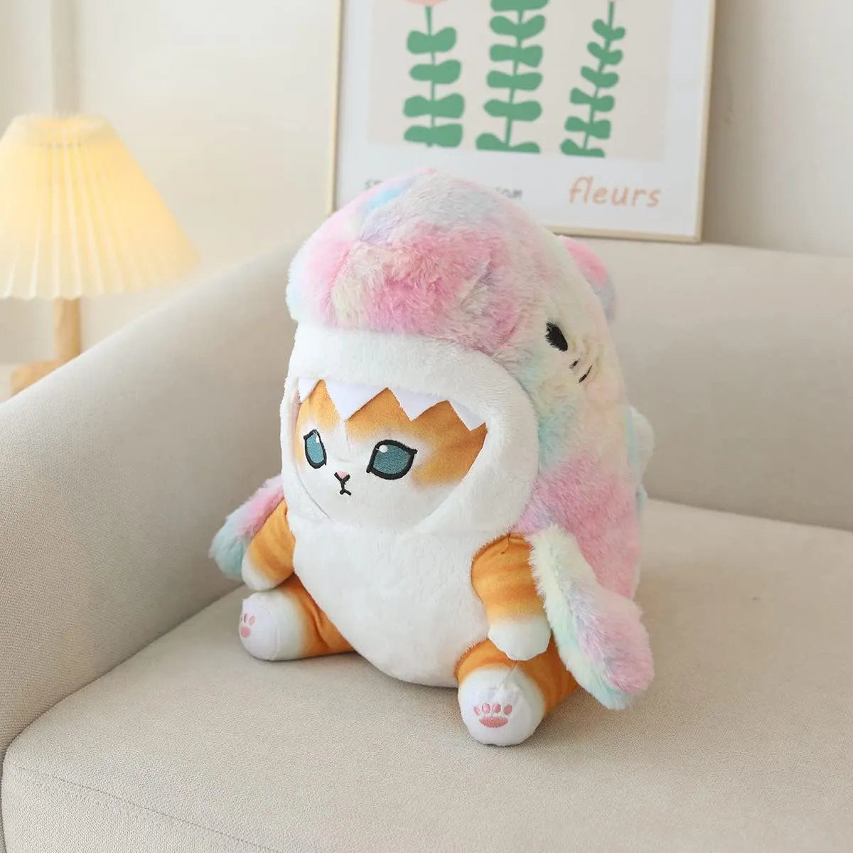 Kawaii Shark Cat Plush Toy Stuffed Animal Doll, Soft Pillow for Boys & Girls (Tie-dye Shark cat, 20cm/7.8in)