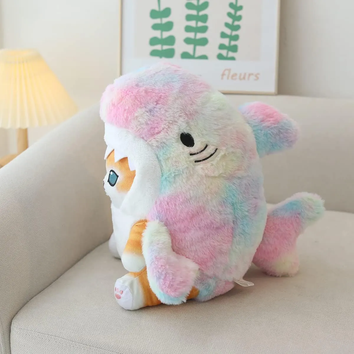 Kawaii Shark Cat Plush Toy Stuffed Animal Doll, Soft Pillow for Boys & Girls (Tie-dye Shark cat, 20cm/7.8in)