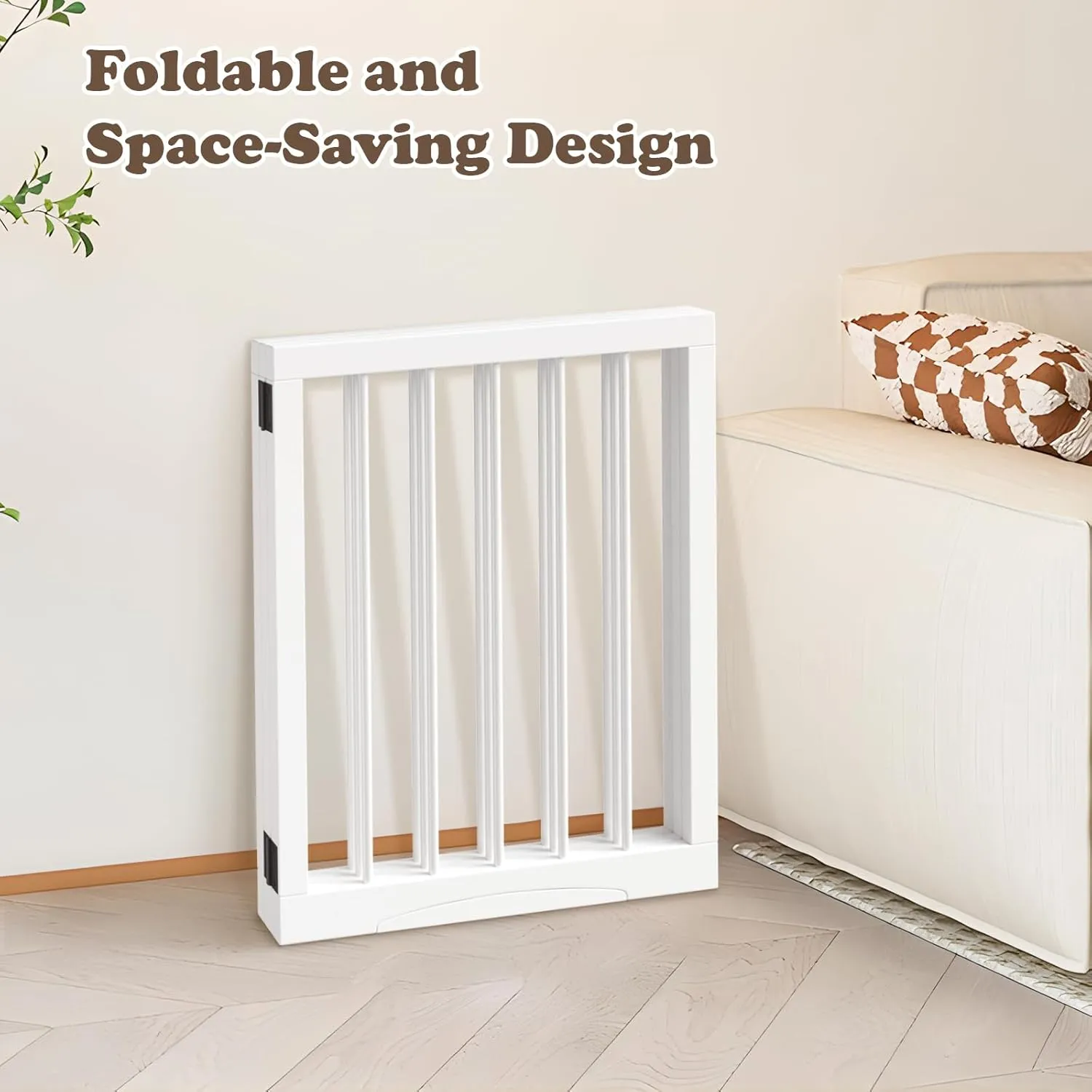 keny Dog Gate Indoor, 3 Panel Freestanding Dog Gates with Support Feet for Stairs, Pet Gates for Doorways Hallways, Folding Pet Barrier for Puppy Sturdy, 53" L x 24" H White