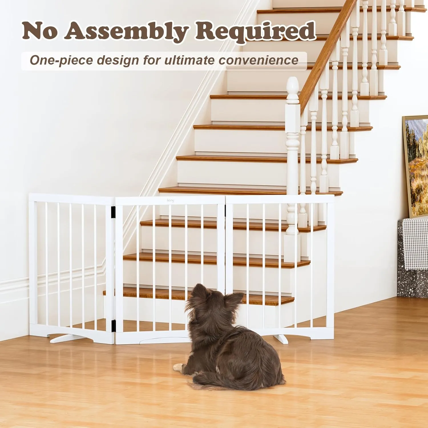 keny Dog Gate Indoor, 3 Panel Freestanding Dog Gates with Support Feet for Stairs, Pet Gates for Doorways Hallways, Folding Pet Barrier for Puppy Sturdy, 53" L x 24" H White