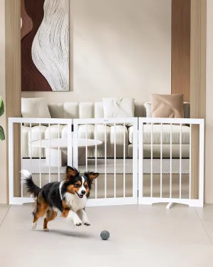 keny Dog Gate Indoor, 3 Panel Freestanding Dog Gates with Support Feet for Stairs, Pet Gates for Doorways Hallways, Folding Pet Barrier for Puppy Sturdy, 53" L x 24" H White