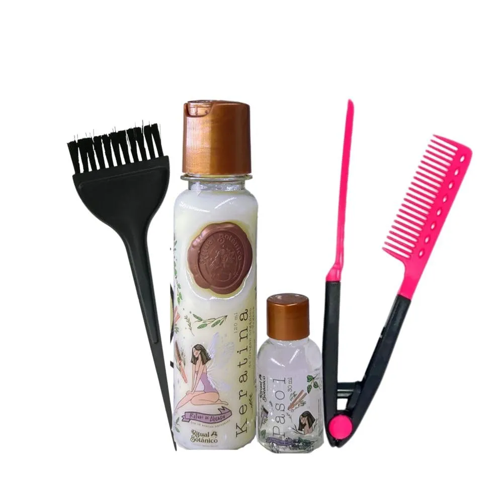 Keratin Hair Mask, Straightener, and Brush Set (3 Pack, 120g) with Organic Botanico Shampoo