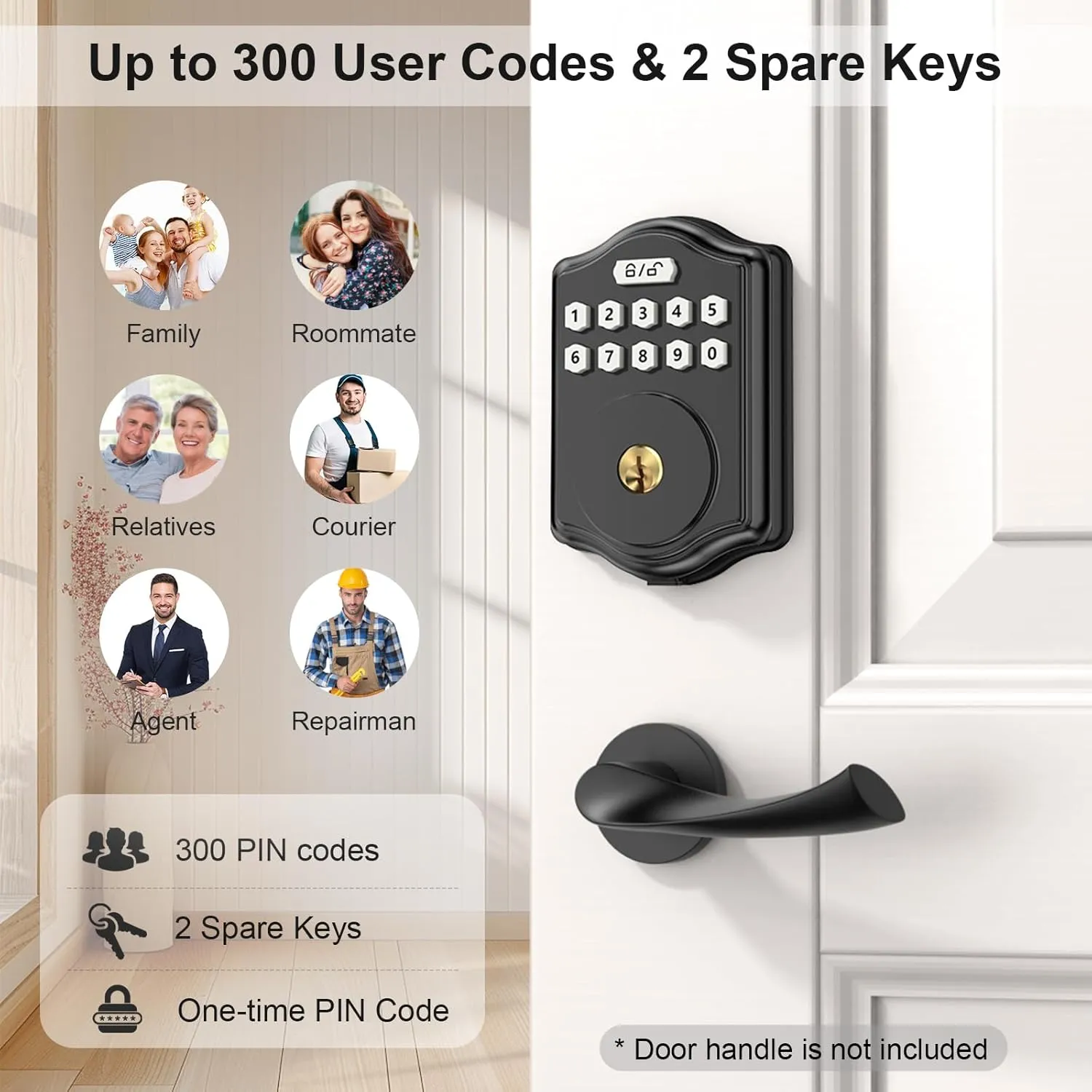 Keyless Entry Door Lock with Code, Electronic Keypad Deadbolt with 2 Keys, Smart Door Locks for Front Door, Voice Guidance, Anti-Peeping Password, Auto Lock, Easy to Install, Black