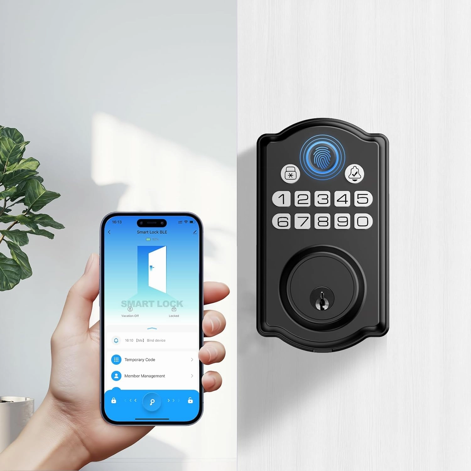 Keyless Entry Door Lock - Fingerprint Door Locks with App Control - Smart Deadbolt for Front Doors - Biometric Security, Auto-Lock&One-Touch-Lock, IP54 Waterproof, Easy Install