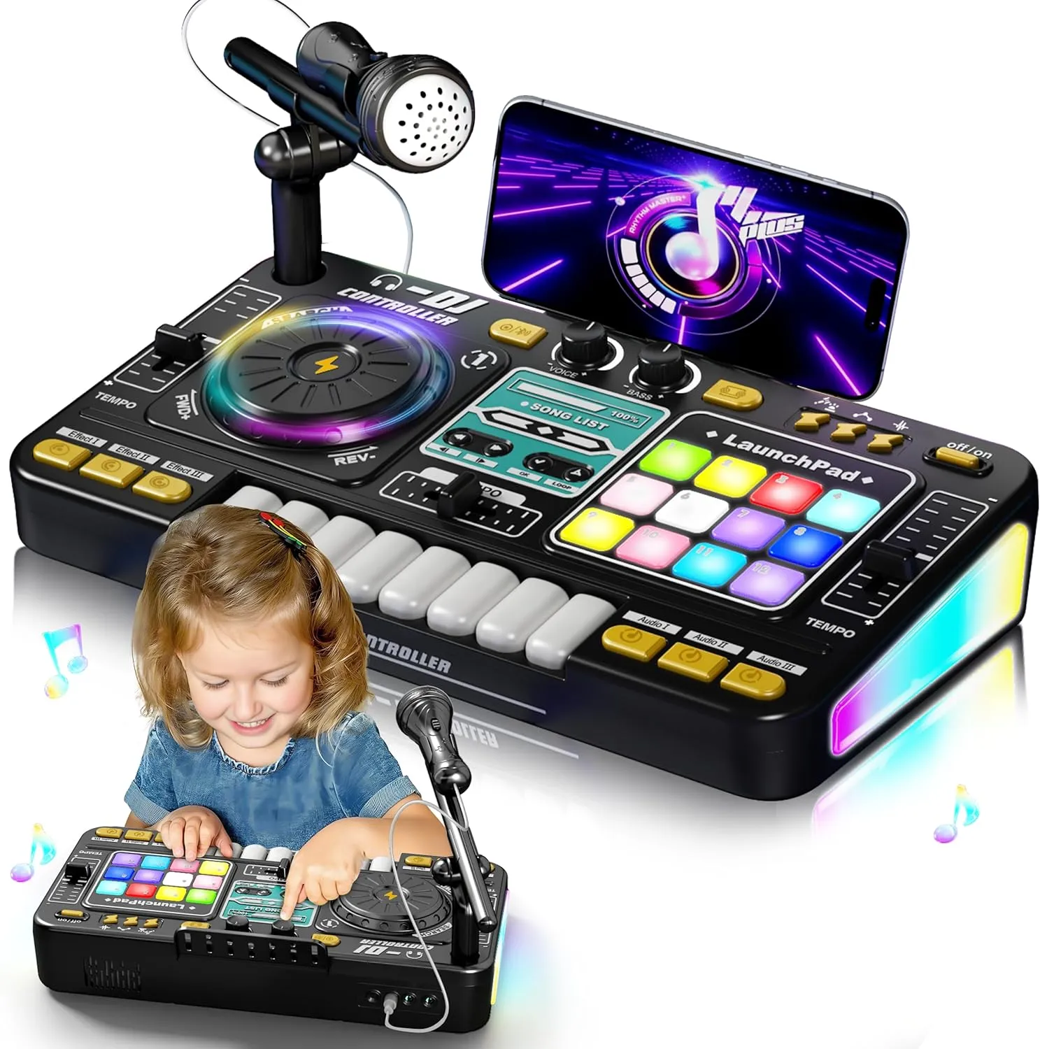 Kids DJ Mixer Table Age 3 4 5 6 7 8, Music Toys with Piano Keys, DJ Turntable, Reaction Music Games, Bluetooth - Kids Musical Instruments Gifts for Boys Girls for Birthday, Christmas, New Year