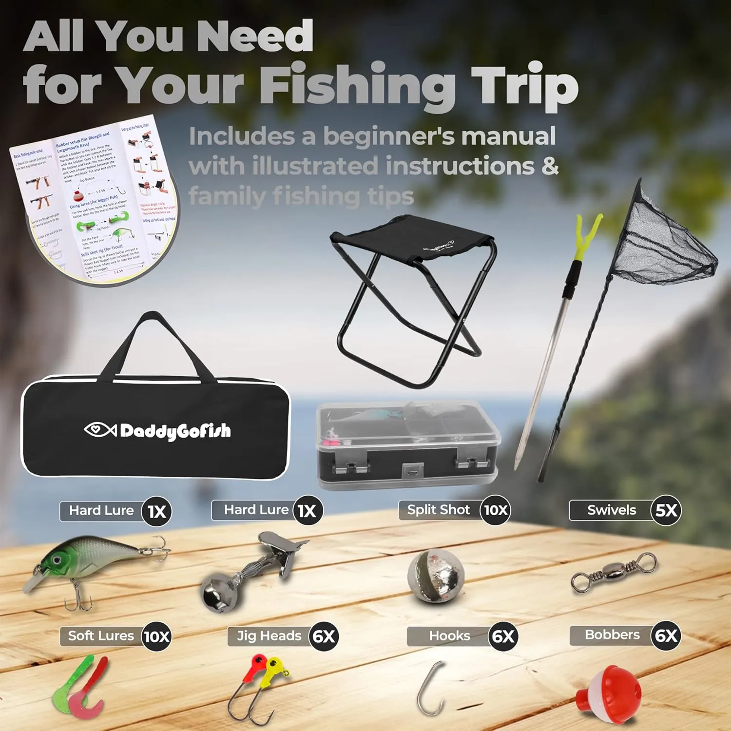 Kids Fishing Pole - Rod Reel Combo Tackle Box Starter Set - First Year Small Dock Gear Kit for Boys Girls Toddler Youth Age Beginner Little Children Junior Anglers