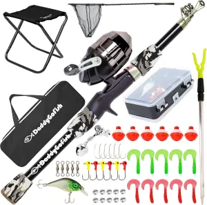 Kids Fishing Pole - Rod Reel Combo Tackle Box Starter Set - First Year Small Dock Gear Kit for Boys Girls Toddler Youth Age Beginner Little Children Junior Anglers