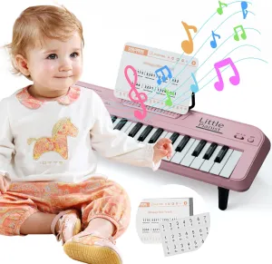 Kids Piano Keyboard Toys for Girls, 37 Keys Pink Music Piano with Song Sheet Music Stand & DIY Keyboard Stickers, Electronic Instruments Portable for Toddler 1-3, 1st Birthday Gifts for Girl Age 2 3 4
