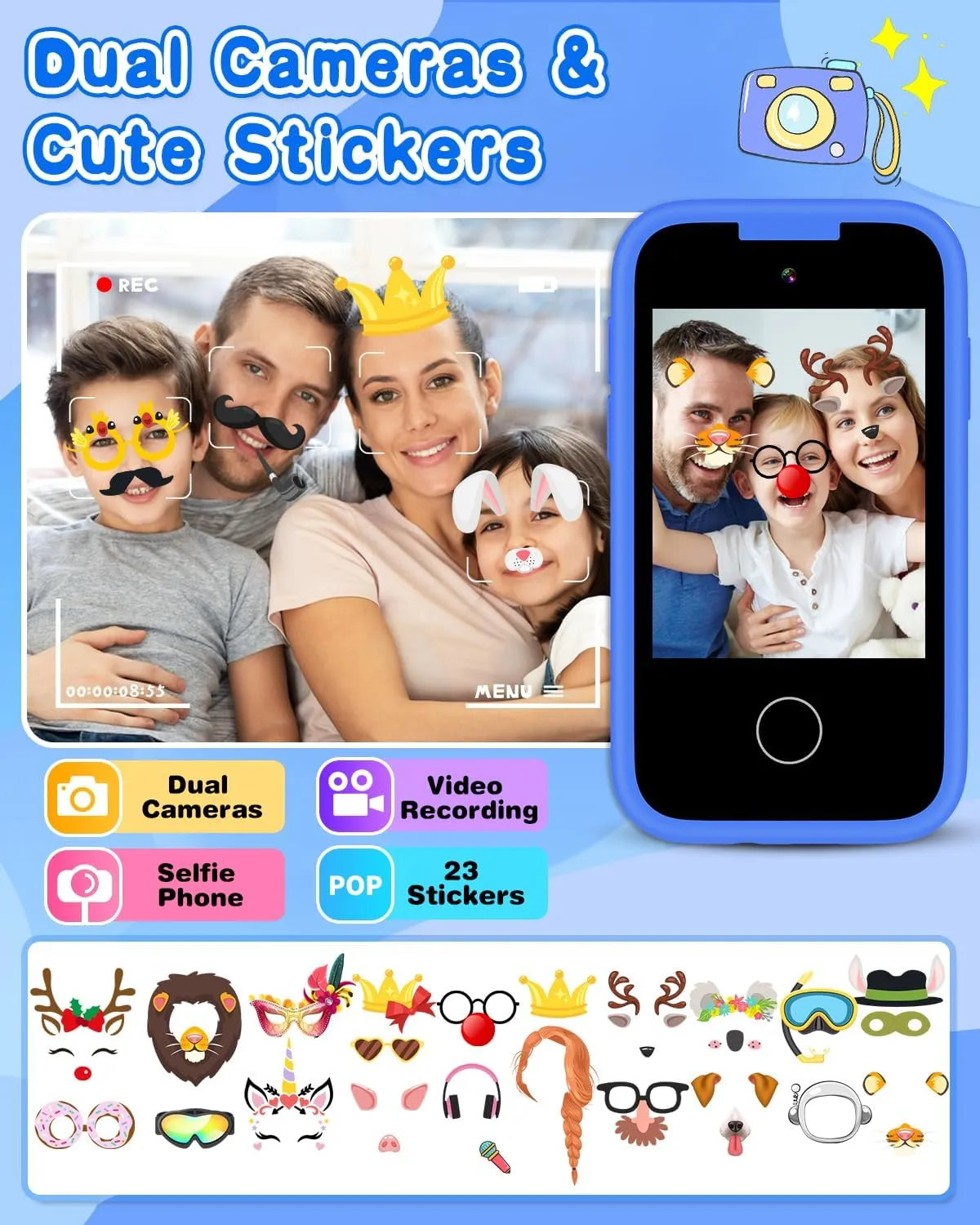 Kids Smart Phone Toy for Boys 3 4 5 6 7 Year Old, Touchscreen Toy Phone with Dual Camera Music Player Games ABCS Habit Tracker Dinosaur Toys for Kids 3-5 Christmas Birthday Gifts Ideas with 8G SD Card