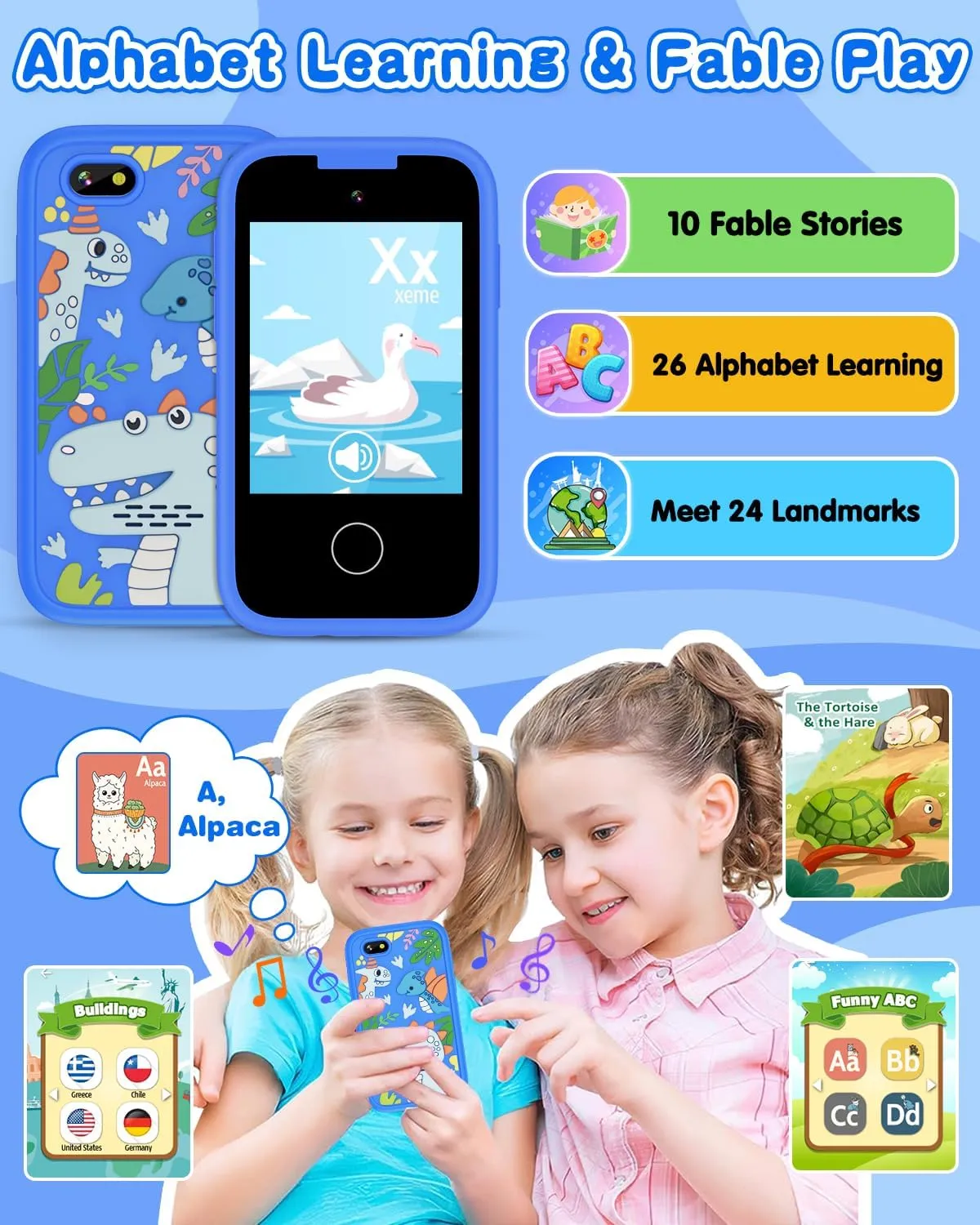 Kids Smart Phone Toy for Boys 3 4 5 6 7 Year Old, Touchscreen Toy Phone with Dual Camera Music Player Games ABCS Habit Tracker Dinosaur Toys for Kids 3-5 Christmas Birthday Gifts Ideas with 8G SD Card