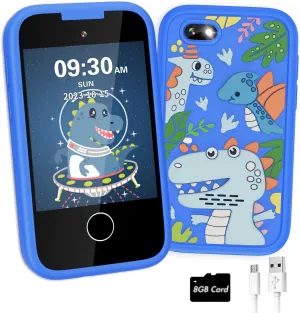 Kids Smart Phone Toy for Boys 3 4 5 6 7 Year Old, Touchscreen Toy Phone with Dual Camera Music Player Games ABCS Habit Tracker Dinosaur Toys for Kids 3-5 Christmas Birthday Gifts Ideas with 8G SD Card