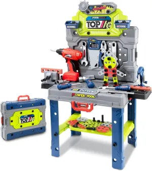 Kids Tool Kit，Kids Tool Bench STEM Engineering Playbench，32-inch Folding Workbench Set with 35  Accessories, Electric Drill Toy & Tool Storage, Creative Construction Playset for Boys Girls Ages 3-5