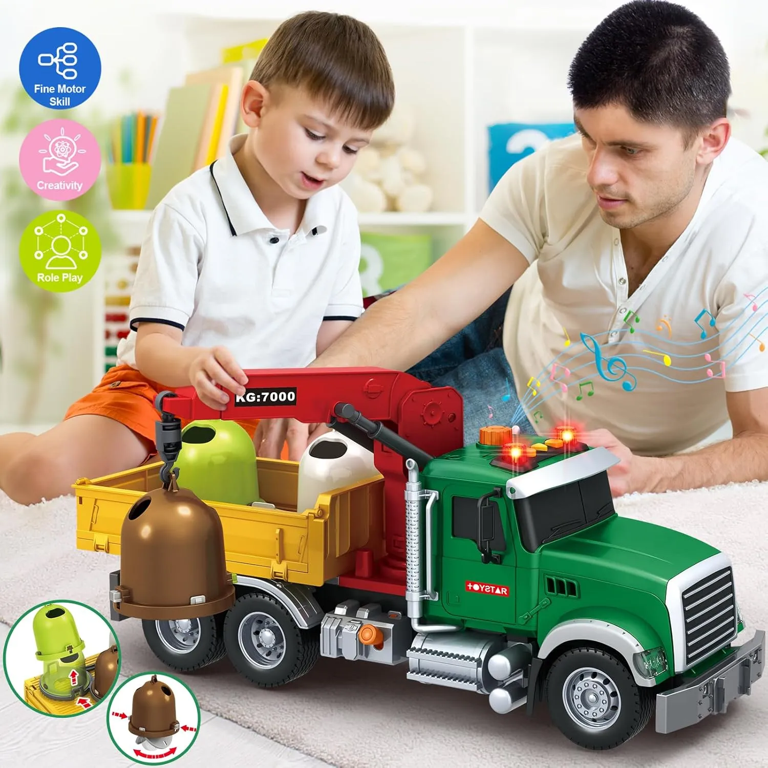 Kids Toys for 3 4 5 6 7 8 Years Old Boys, Large Garbage Sorting Truck Toy, Friction Powered Garbage Recycling Truck with Lights and Sounds, 3 Trash Bins, Birthday Gifts Toys for Toddlers Boys Girls