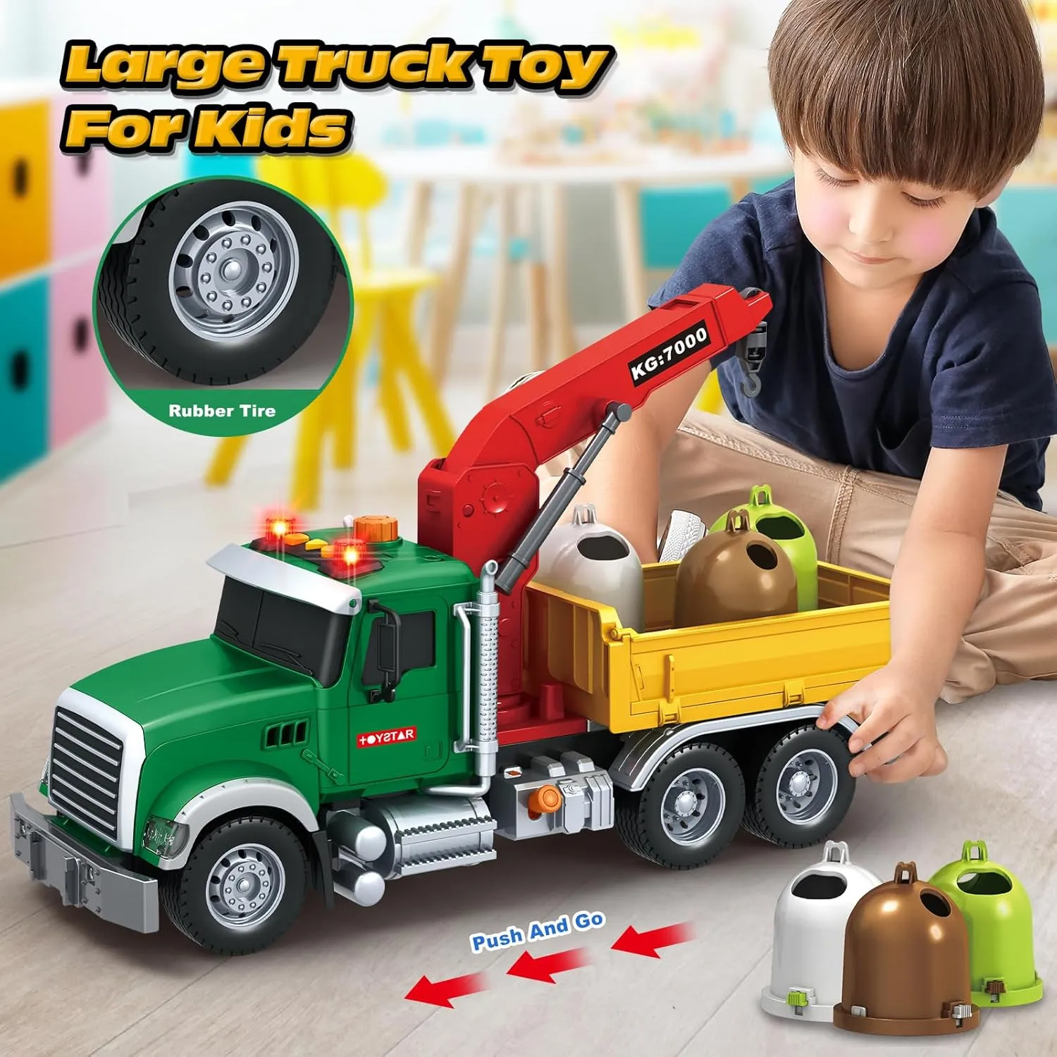 Kids Toys for 3 4 5 6 7 8 Years Old Boys, Large Garbage Sorting Truck Toy, Friction Powered Garbage Recycling Truck with Lights and Sounds, 3 Trash Bins, Birthday Gifts Toys for Toddlers Boys Girls