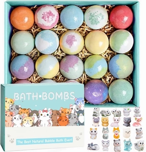 Kids Bath Bombs with Surprise Inside, 20 Pack Bring Dog and cat Toys Gift Set, Natural Organic Bubble Bath Foam Bath。