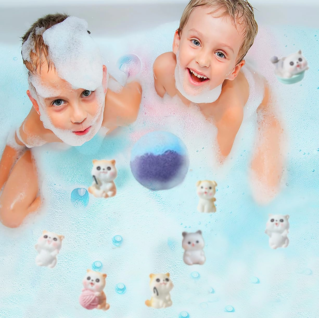 Kids Bath Bombs with Surprise Inside, 20 Pack Bring Dog and cat Toys Gift Set, Natural Organic Bubble Bath Foam Bath。