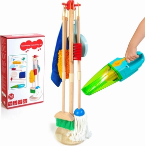 Kids Cleaning Set with Electric Vacuum Cleaners, Pretend Play Housekeeping Set, Toddler Cleaning Toys for Girls Boys Age 3 