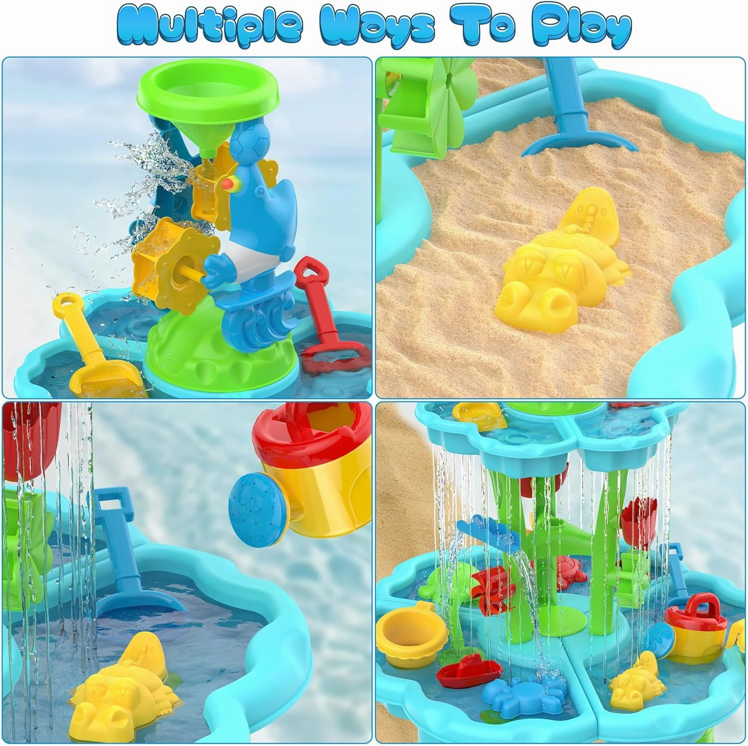 Kids Flower Water Sand Table for Toddlers - 2-Tier Outdoor Water Sand Play Table Toys for Boys Girls, Summer Splash Activity Sensory Table Party Birthday Gift for Kids 3-5 6-12