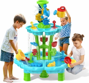 Kids Flower Water Sand Table for Toddlers - 2-Tier Outdoor Water Sand Play Table Toys for Boys Girls, Summer Splash Activity Sensory Table Party Birthday Gift for Kids 3-5 6-12