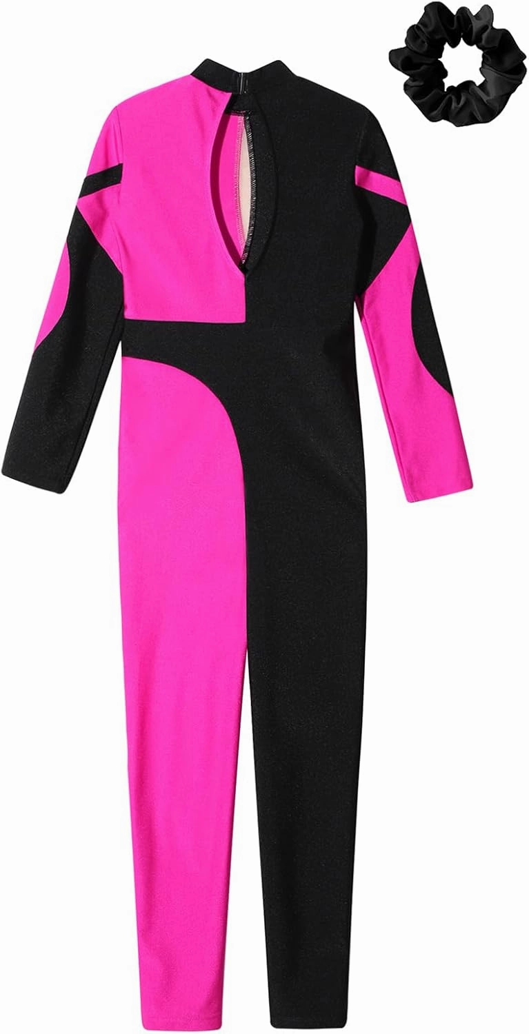 Kids Girls Figure Ice Skating Jumpsuit Long Sleeves Gymnastics Leotards Bodysuit Full Body Dance Unitards