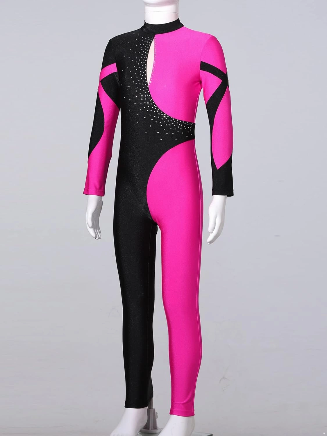Kids Girls Figure Ice Skating Jumpsuit Long Sleeves Gymnastics Leotards Bodysuit Full Body Dance Unitards