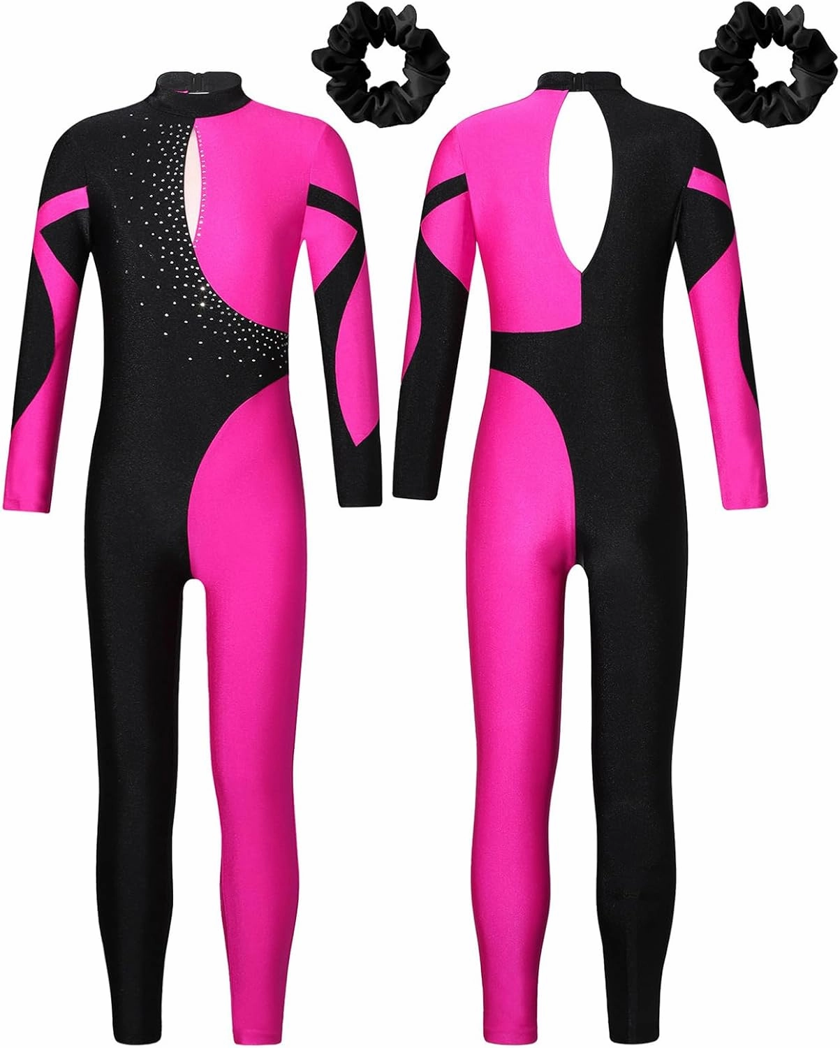 Kids Girls Figure Ice Skating Jumpsuit Long Sleeves Gymnastics Leotards Bodysuit Full Body Dance Unitards