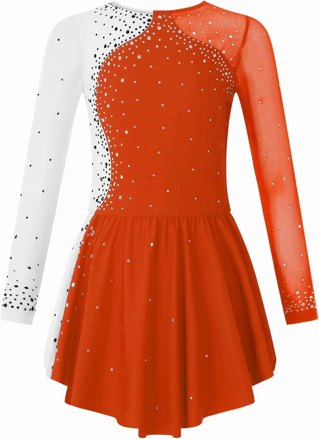 Kids Girls Long Sleeves Glitter Rhinestone Figure Skating Dress Dance Performance Costume