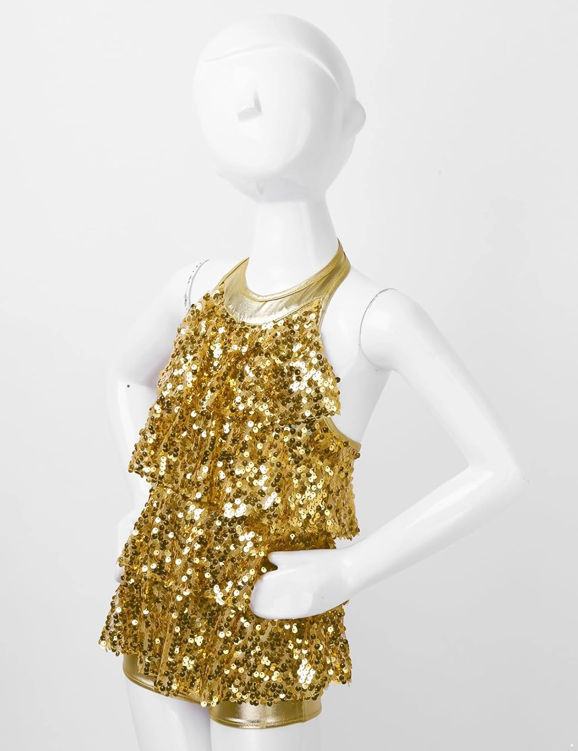 Kids Girls Sequins Shiny Ballet Dance Dress Hip Hop Jazz Unitards Samba Rumba Stage Performance Costume