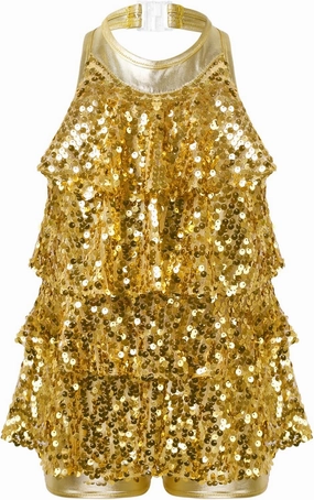 Kids Girls Sequins Shiny Ballet Dance Dress Hip Hop Jazz Unitards Samba Rumba Stage Performance Costume