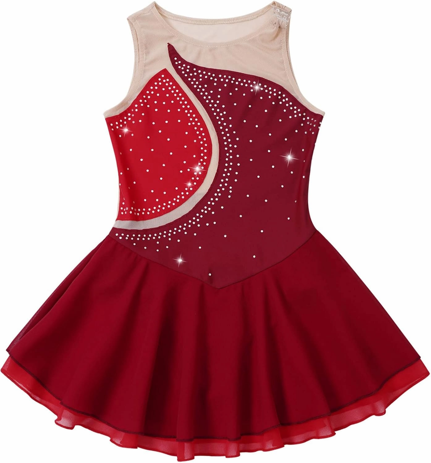 Kids Girls Shiny Rhinestone Sleeveless Figure Ice Roller Skating Dress Competition Dance Costume
