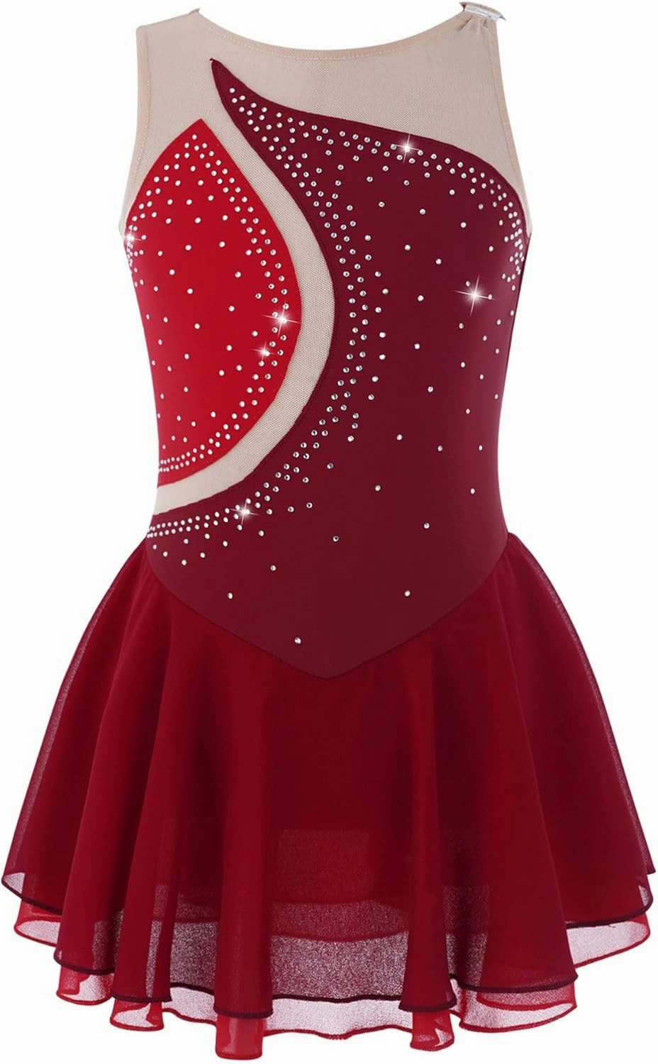 Kids Girls Shiny Rhinestone Sleeveless Figure Ice Roller Skating Dress Competition Dance Costume