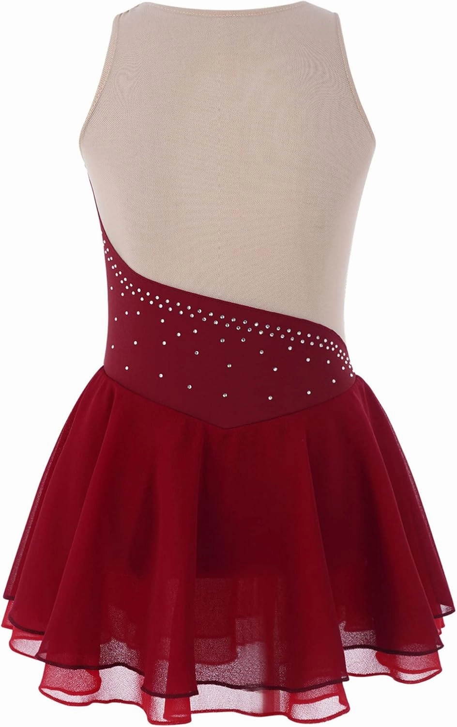 Kids Girls Shiny Rhinestone Sleeveless Figure Ice Roller Skating Dress Competition Dance Costume