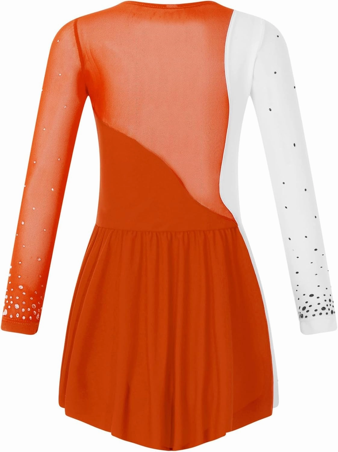 Kids Girls Sparkly Rhinestones Mesh Long Sleeve Figure Ice Skating Dress Ballet Leotard Dress Competition Costume