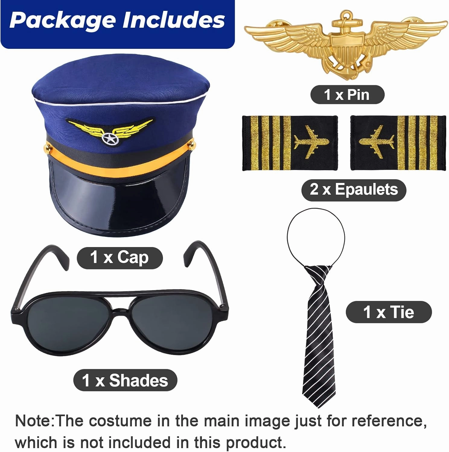 Kids Pilot Costume Accessories Set With Aviator Hat Sunglasses Tie Pin for Aviation Halloween Dress Up