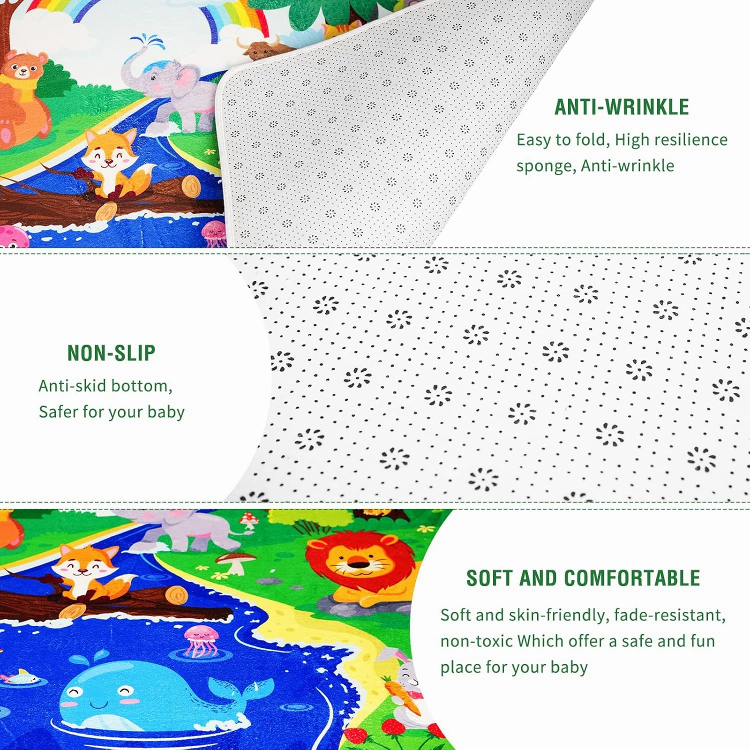 Kids Play Rug - Animals Print Baby Floor Mat, ABC Educational Area Rug for Nursery & Playroom, Soft Non-Toxic Crawling Tummy Time Mat (Green, 78.7X59 INCH)