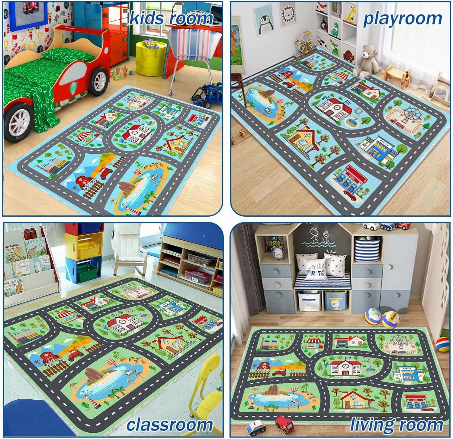 Kids Rug Car Rugs Play Mat Carpet for Kids Toy Cars for Playroom Classroom Kids Room, Educational Area Rugs with Non-Slip Road Traffic Floor Rug Mats, Ideal Gift for Nursery Children Boy Girl