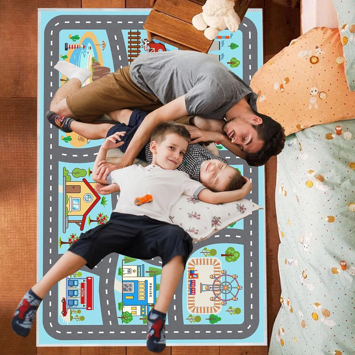 Kids Rug Car Rugs Play Mat Carpet for Kids Toy Cars for Playroom Classroom Kids Room, Educational Area Rugs with Non-Slip Road Traffic Floor Rug Mats, Ideal Gift for Nursery Children Boy Girl