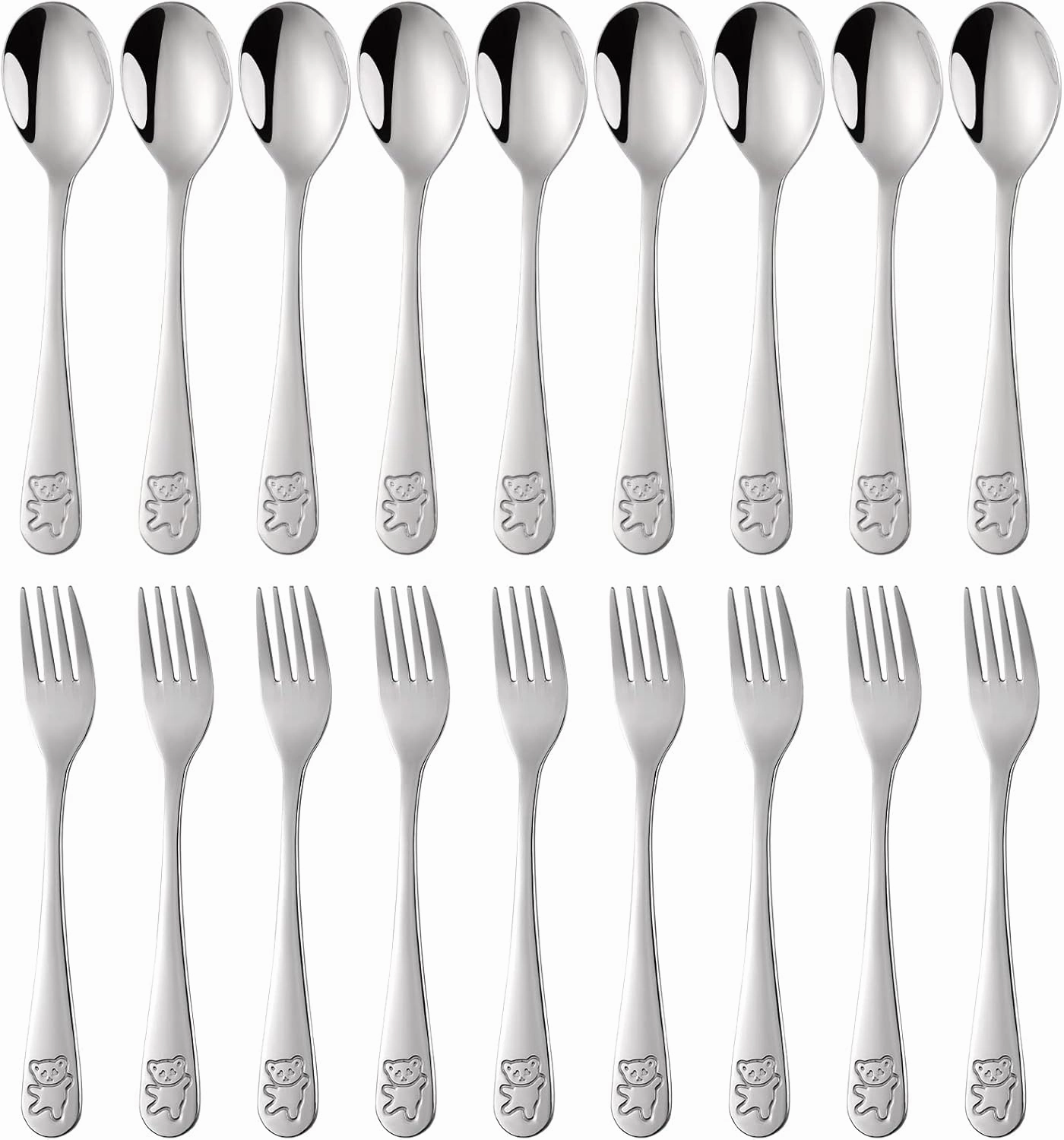Kids Silverware Set, Poylim Children's Flatware,Safe Toddler Utensils, 9 Child Forks and 9 Child Spoons