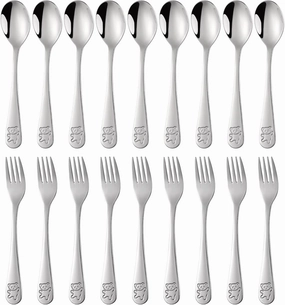 Kids Silverware Set, Poylim Children's Flatware,Safe Toddler Utensils, 9 Child Forks and 9 Child Spoons