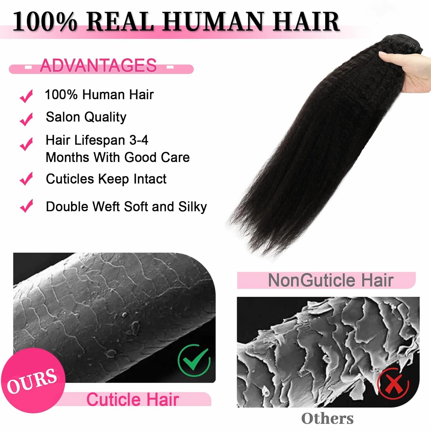 Kinky Straight Clip in Hair Extensions Black Women Real Human Hair Extensions Clip ins Natural Black Double Weft Hair Extensions Kinky Straight Clip ins 14 Inch 7Pcs 120g