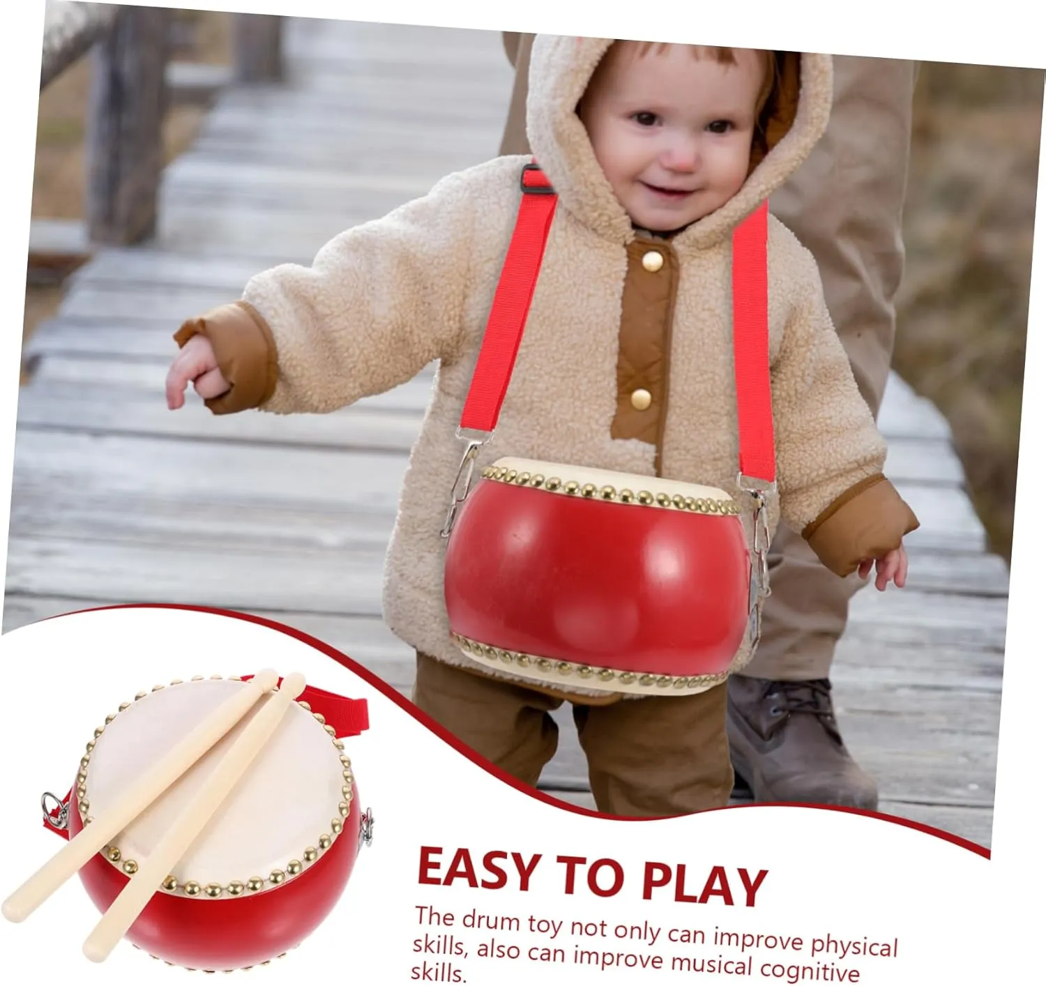 Kisangel Drum Toy for Boys and Girls Toddler Music Toy Boys and Girls Sticks Straps 15cm Drum for Toddlers